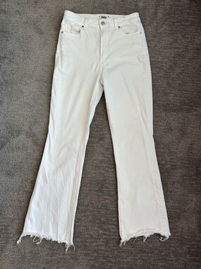 PAIGE Claudine White Raw-Hem High-Rise Jeans
